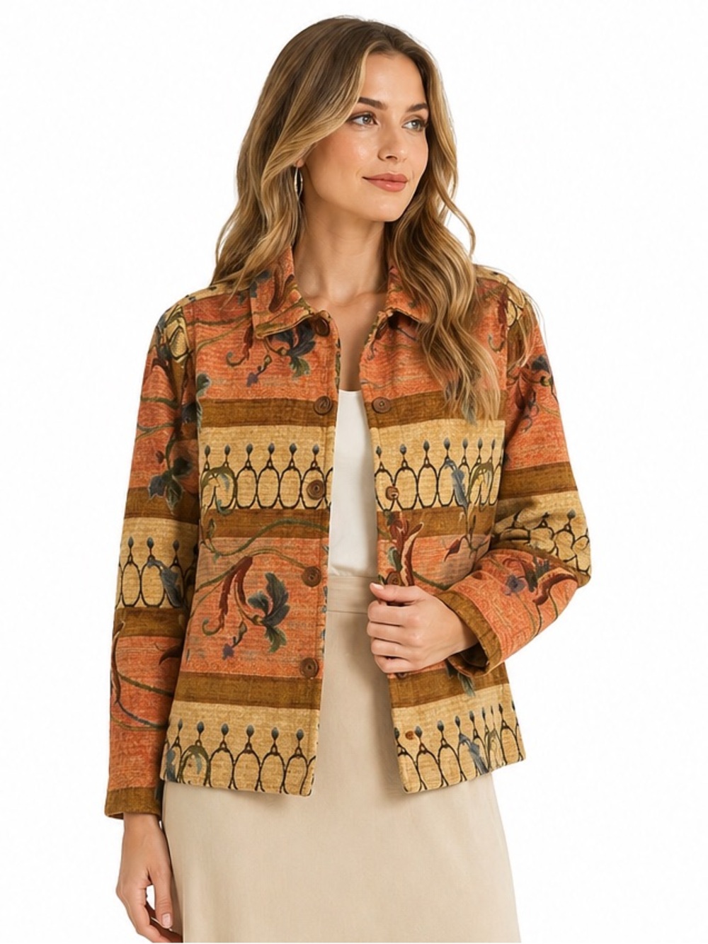 Boho Vintage Tapestry Jacket Artwear Floral Statement Piece Medium